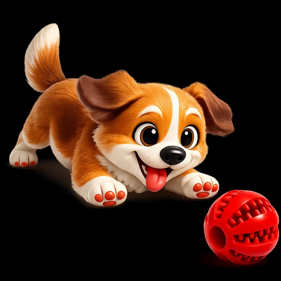Perrito PELU2 jugando con su pelota